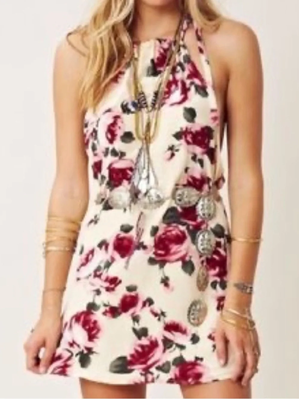 Iconic Stone Cold Fox pale yellow cream floral silk mini dress - Picture 3 of 8